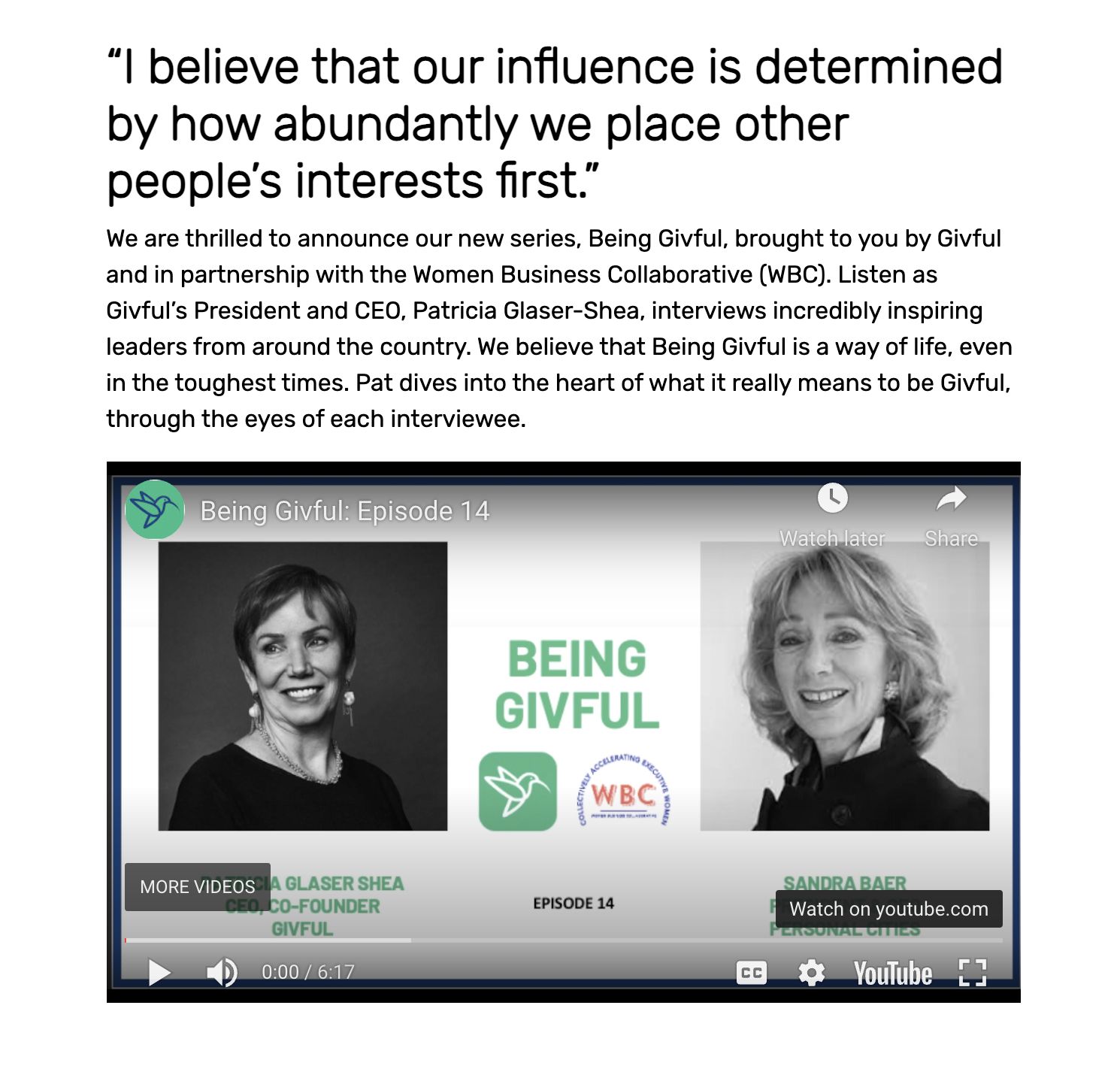 Interview with Sandra Baer by Givful CEO, Pat Shea on LinkedIn